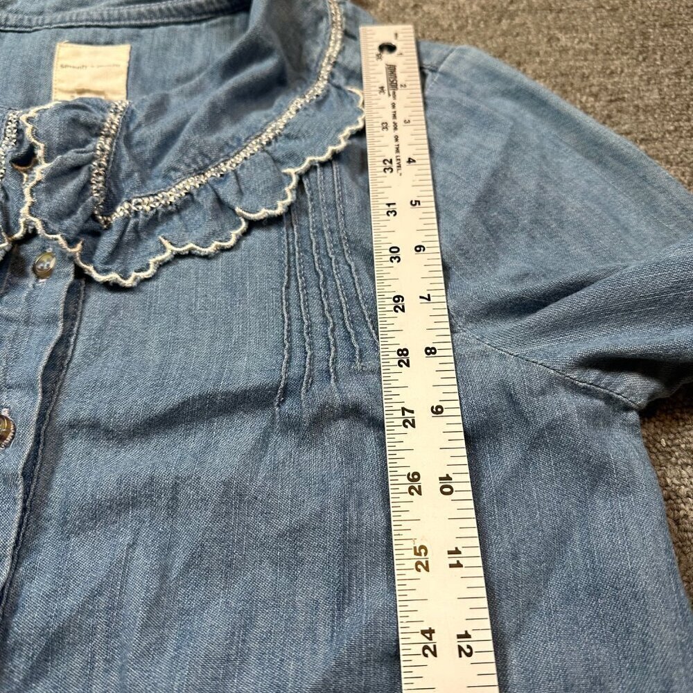 seventy + mochi Phoebe Ruffled Collar Blouse in Light Chambray Denim Size 2 - Picture 5 of 8